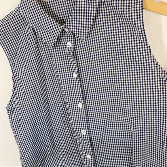 Equipment Colleen Sleeveless Collard Button Down Gingham Navy Blouse Size Medium - Picture 4 of 8
